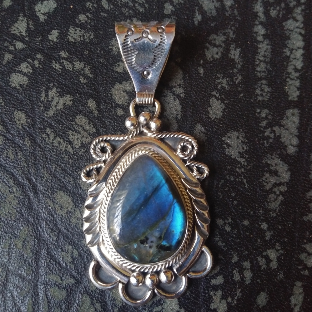 high grade blue Labradorite Native Navajo Pendant